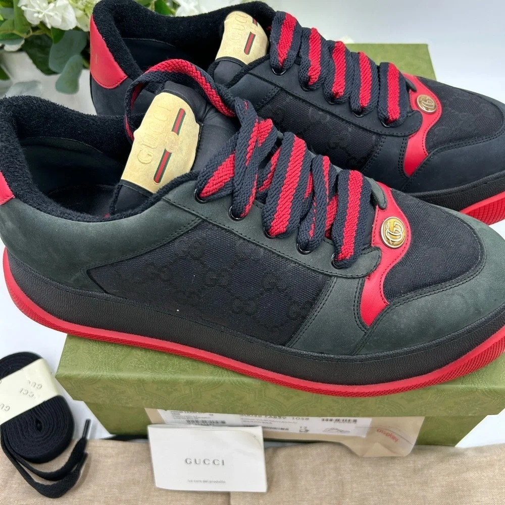 Men's Gucci SCREENER sneakers in black GG canvas, and Leather size 12